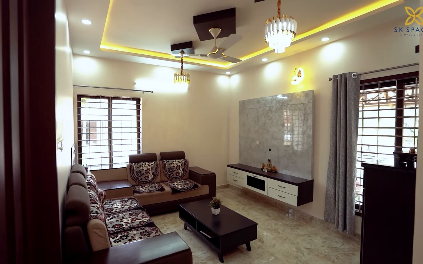 Finished 4 BHK interior, Marakada by SK Spaces